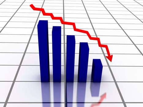 3D falling graph with red arrow