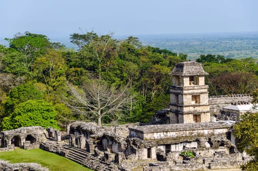 A view of the palace at the ancient Mayan city of Palenque
