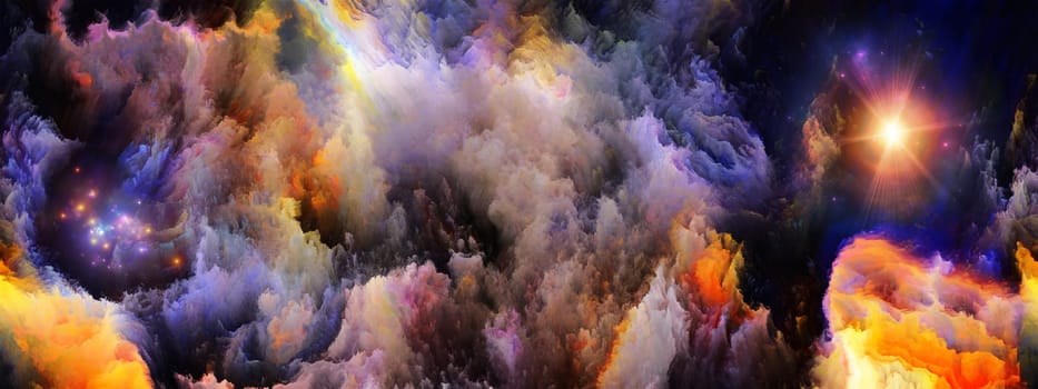 Never Worlds series. Backdrop composed of colorful dimensional fractal worlds and suitable for use in the projects on fantasy, dreams, creativity,  imagination and art