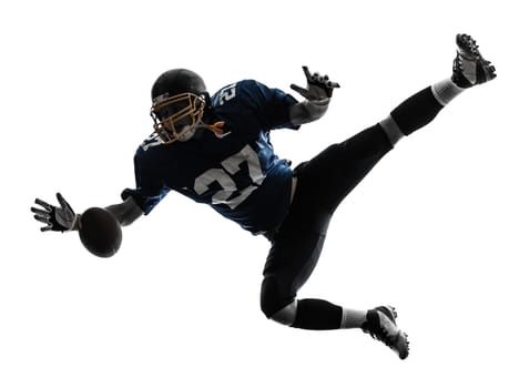 one caucasian american football player man catching receiving in silhouette studio isolated on white background
