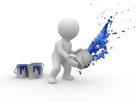 3d painter human that throw a big blue splash