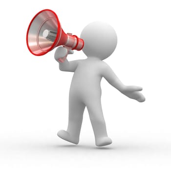 3d human shout with a red megaphone