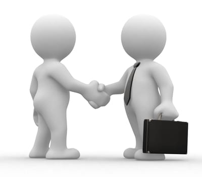 two 3d humans give their hand for handshake