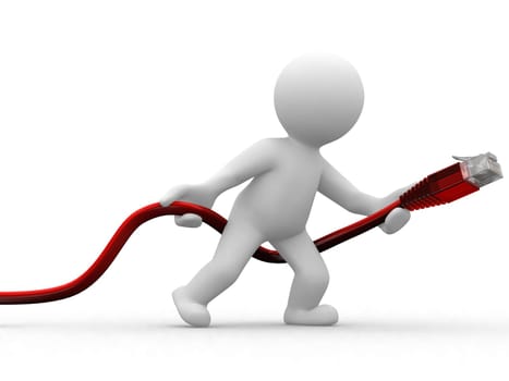 3d human keep in hand a usb cable
