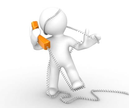 3d abstract person with a phone cable around