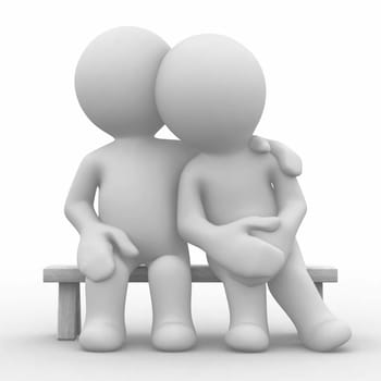 3d cute lovers sit bosom and are happy