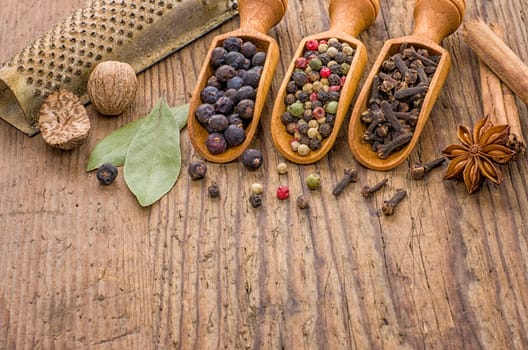 Various spices in wooden spices