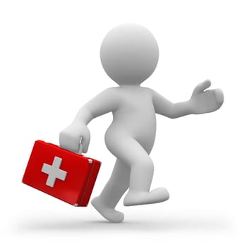 3d doctor running with a suitcase in hands