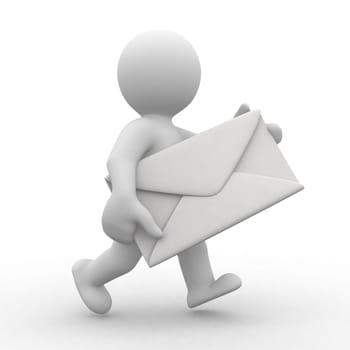 3d postman with big envelope in hands