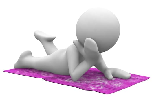 3d human relaxing under sun in a colorfull towel
