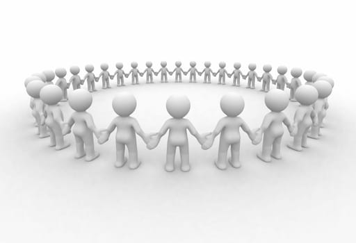 many 3d humans hand to hand in a circle