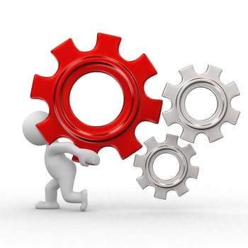3d human try to turn the gears