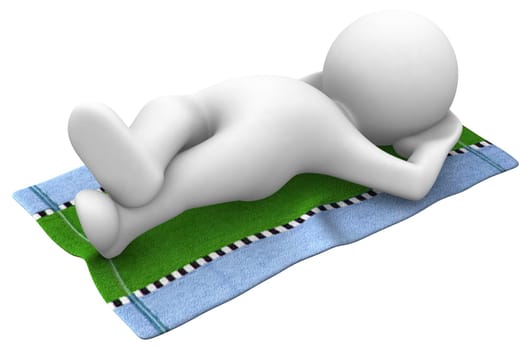 3d human relaxing under sun in a colorfull towel