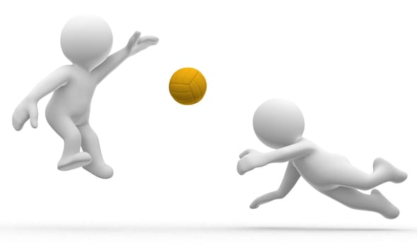 3d cute abstract humanoids play volley ball