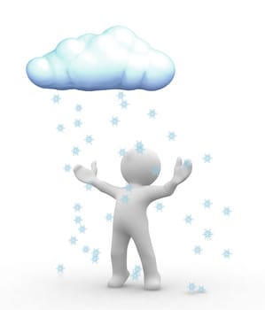 3d happy human look at snow cloud