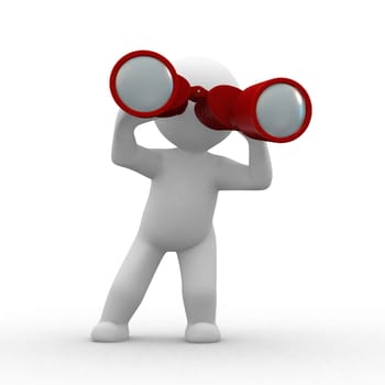 3d human looking with red binoculars