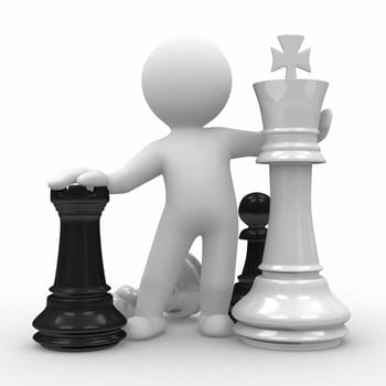 3d human with big chess pieces
