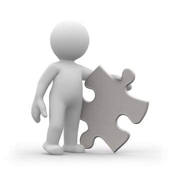 3d human with a big puzzle piece in hands