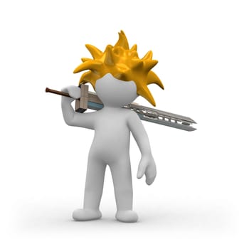 3d human manga style with big sword