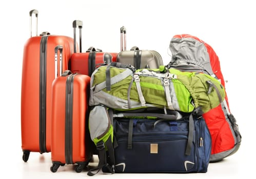 Luggage consisting of large suitcases rucksacks and travel bag isolated on white