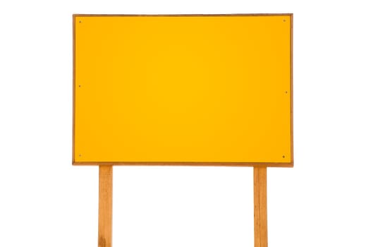 yellow wooden sign isolated on white background ready to carry any inscription you want