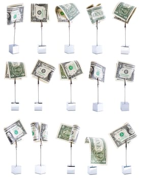 Fifteen american dollars banknotes in three rows isolated