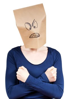 a angry looking person in self defence gesture, isolated