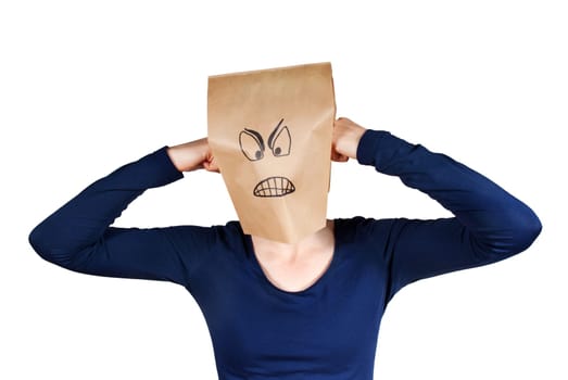 a angry person punshing itself, isolated