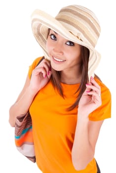Portrait of a young beautiful asian woman in summer clothes isolated on white background - Asian people