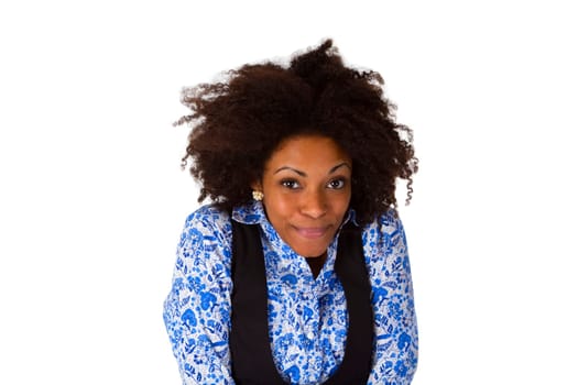 Laughing Afro-American woman isolated on white background