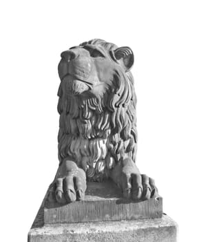 Lion statue on socket isolated on white background