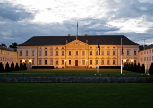 Schloss Bellevue in Berlin at dusk - main entrance