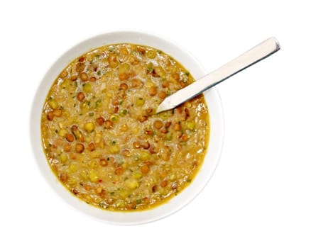 soup with spoon isolated on white background