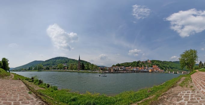 Panorama at the river Neckar, Germany near Neckargemünd