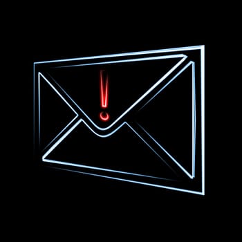 important or dangerous email message has arrived symbol of envelope and exclamation sign on black background