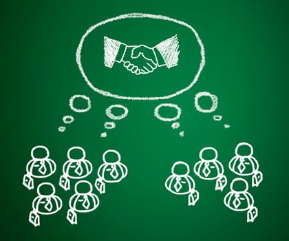 Concept of business people who have a need for cooperation in joint venture and sales.