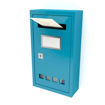 Inserting envelope into blue mailbox