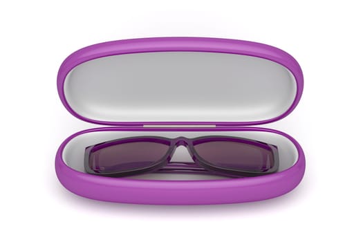 Purple female sunglasses on white background