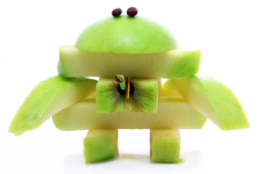 Friendly fruit monster made from one whole apple