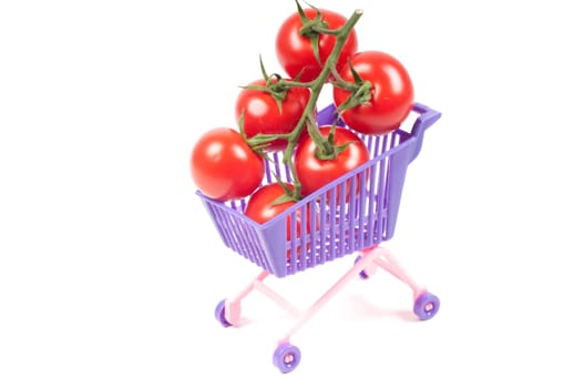 Conceptual photo with miniature shopping-cart isolated on white