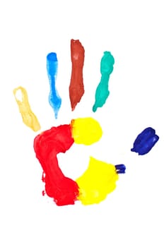 colored print of human hand isolated on white