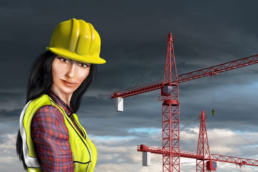 Stylized illustration of an Asian construction worker