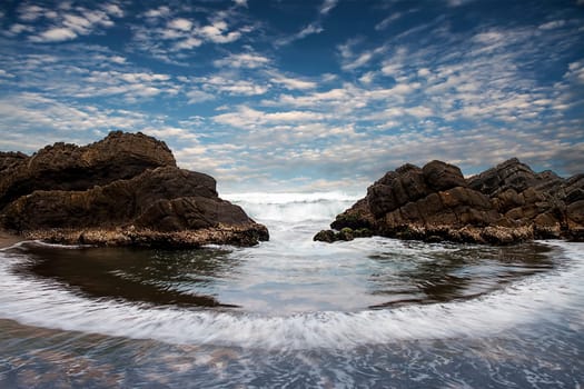 Sea and rock at the sunset. Nature composition for adv or others purpose use