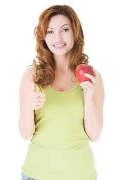Beautiful woman with red fresh apple.
