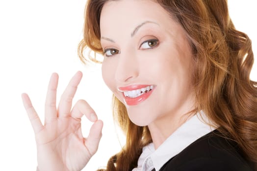 Happy smiling business woman with perfect gesture