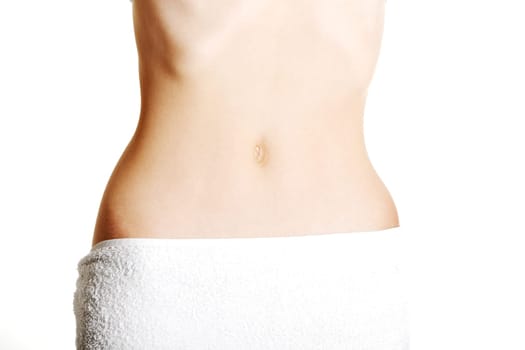 Belly of young female with anorexia, isolated on white