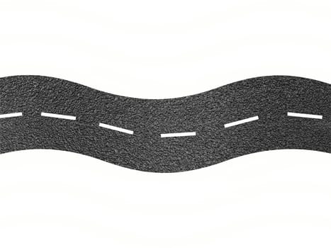 A bitumen road isolated against a white background