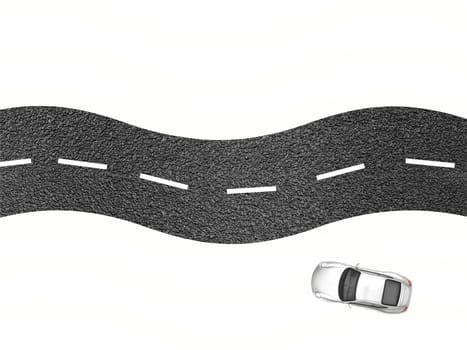 A bitumen road isolated against a white background