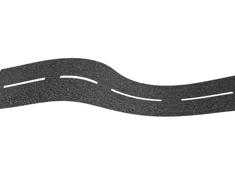 A bitumen road isolated against a white background