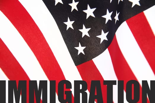 the word 'immigration' on a U.S. flag